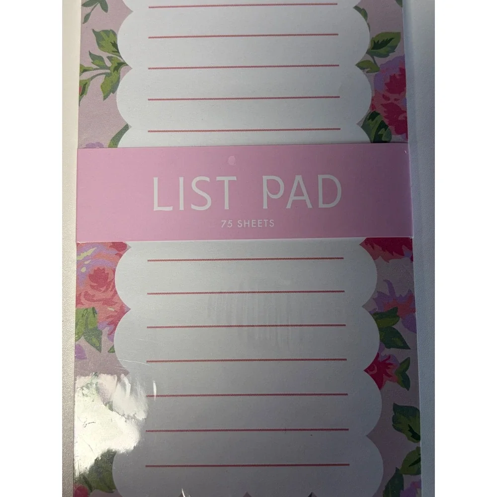 Floral Magnetic List Pad 75 Sheets Pink Rose Scalloped Lined Grocery To Do List